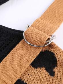 女士長袖高領露肩毛衣，豹紋拼接寬鬆套頭秋冬針織上衣 - 黑色 - 查看 11