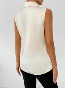 Chiquease Satin Sleeveless Women's Casual Shirt Fall Women Clothes Teacher Clothes - Apricot - View 2
