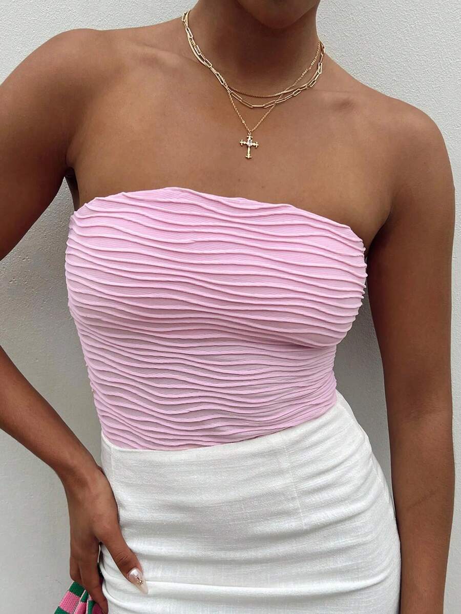 INAWLY Bodysuit Wanita Polos Sederhana untuk Sehari-hari - Watermelon Pink - View 1