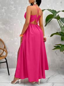 Zolique 交叉系带露背吊带秋千连衣裙 长款女士装 海滩长裙