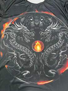 Plus Size Men's Dragon Print Short Sleeve T-Shirt, Summer