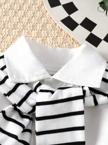 Baby Boy Simple Style Regular Sleeve Single-Breasted Jacket And Striped Fashion Shawl - Black and White - View 3