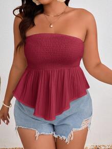 SHEIN Frenchy Áo thun nữ có dây quây cỡ lớn - Màu Đỏ Sâu - Xem 4