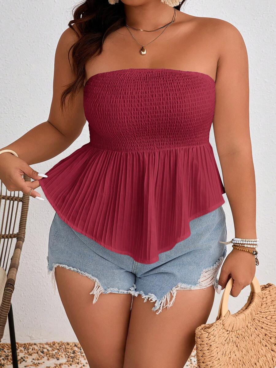 SHEIN Frenchy Áo thun nữ có dây quây cỡ lớn - Màu Đỏ Sâu - Xem 1