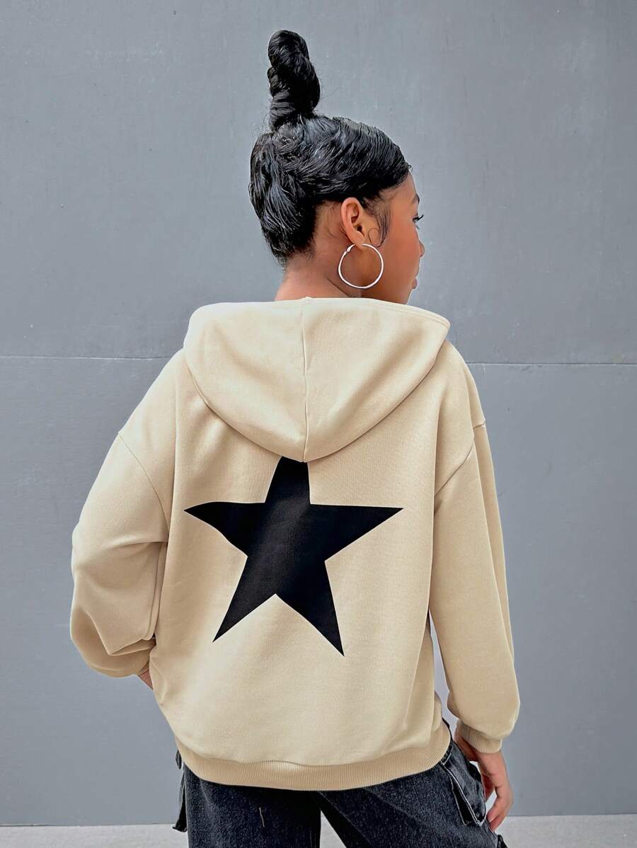 SHEIN Tween Girl Street Fashion Knitted Solid Color Round Neck Long Sleeve Pullover Sweatshirt,In Fall/Winter - Apricot - View 1