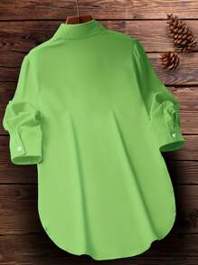 Camisa com Fenda Lateral em Cor Sólida para Mulheres Plus Size