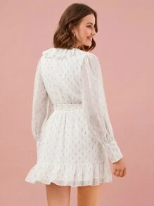 Enchnt Women's Printed Simple Everyday Long Sleeve Dress - White - View 2