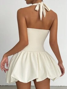 SHEIN Unity 泡泡花卉露背連衣裙 - 米色 - 查看 2