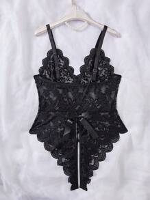 性感蕾絲大尺碼連身衣，1件 - 黑色 - 查看 2