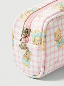 ROMWE Kawaii 可愛卡通格子熊鉛筆盒，大容量桌面文具收納盒，創意極簡化妝包，1入組 - 彩色 - 查看 5