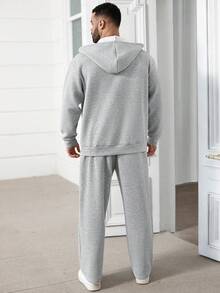 Manfinity Homme Conjunto de sudadera con capucha y pantalones deportivos extra grande con cremallera y cordón - Blanco - Ver 2