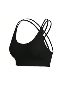SHEIN Sport Studio Seamless High Elasticity Sports Bra With Back Cross Straps, Solid Color, Summer