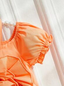 SHEIN Romper Bayi Perempuan dengan Desain Bunga 3D Kreatif dan Modis - Jeruk - View 4