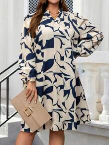 Miaspire Plus Size Women's Geometric Pattern Casual Daily Wear Long Sleeve Dress,Spring/Summer/Vacation - Multicolor - View 6