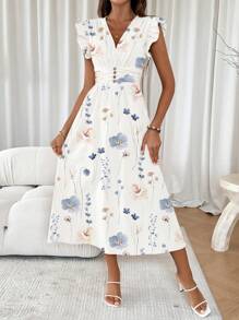 SHEIN LUNE 女士簡約日常穿搭裙，印花飾邊設計 - 白色 - 查看 5