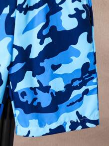 SHEIN Young Boy Summer Solid Color Round Neck Short Sleeve T-Shirt And Camouflage Print Shorts Casual 2pcs/Set - Multicolor - View 5