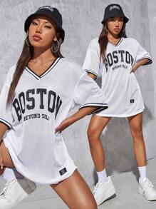 SHEIN EZwear Letter Graphic Sheer Dress