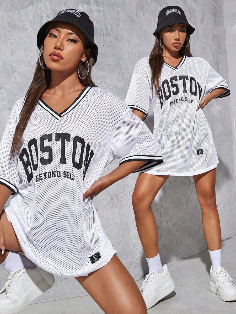 SHEIN EZwear Letter Graphic Sheer Dress