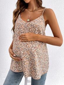 SHEIN Maternity Random Printed Simple Daily Cami Top - Pink - View 4