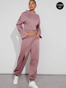Denimoi Cut Out Sweatshirt & Jogger Pants Two Pieces Set