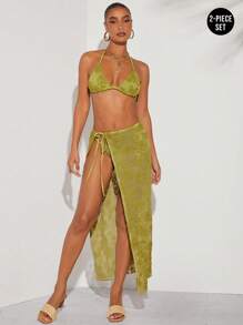 Hauture Bộ áo tam giác và váy buộc hai bên - màu xanh lá - Xem 6