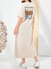 Mulvari Women's Desert Print T-Shirt Dress Simple Fashion Daily Casual