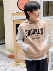 Boy's Fall/Winter Sleeveless Vest And Long Sleeve T-Shirt Graphic Combo Sweatsuit Set - Khaki - View 5