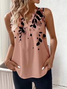 SHEIN Clasi 夏季 V 领无袖全身印花修身女式衬衫、无袖上衣 - 藕粉色 - 查看 5