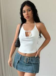 VaVaBold Women's Draped Neck Pleated Decoration Backless Sleeveless Top, Elegant And Sexy