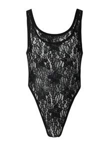 男士花朵蕾絲泳衣型連體褲，夏季時尚款 - 黑色 - 查看 4