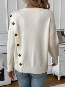 SHEIN LUNE Suéter de hombros caídos con detalles de botones para uso diario