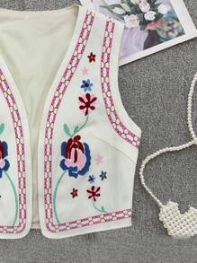 Breezaya 花卉刺繡翻蓋背心外套，適合日常穿著 - 杏色 - 查看 3