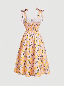 SHEIN MOD Orange Printed Tie-Belt Plus Size Dress - Pink - View 2