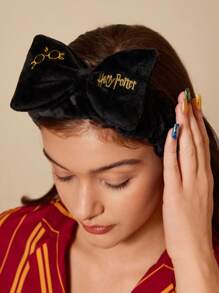 HARRY POTTER X SHEIN 1 chiếc băng đô cài tóc bằng vải nhung mềm mại thêu họa tiết hình nơ dễ thương, quà tặng, trang trí nhà cửa, phòng tắm, mùa hè, mùa tựu trường. - màu đen - Xem 6