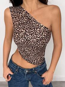 SHEIN Unity Áo sơ mi nữ một vai họa tiết da báo - Nhiều màu - Xem 5