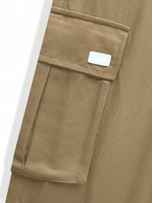 Manfinity Hypemode Quần dài nhiều túi màu trơn cho nam - Màu Khaki - Xem 5