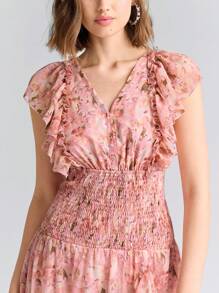 Enchnt Summer Holiday Women's Floral Printed Simple Daily V-Neck Romantic Sundress Dress