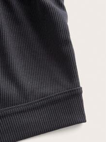 SHEIN BASICS Casual Solid Color Knitted High Waist Ultra-Short Women's Shorts - Navy Blue - View 3