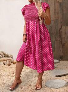 SHEIN LUNE Vestido diario simple para mujer de talla grande con estampado aleatorio - Rosa Fucsia - Ver 5