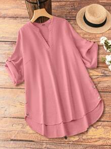 EMERY ROSE Plus Size Women's Solid Color Simple Daily Wear Shirt
