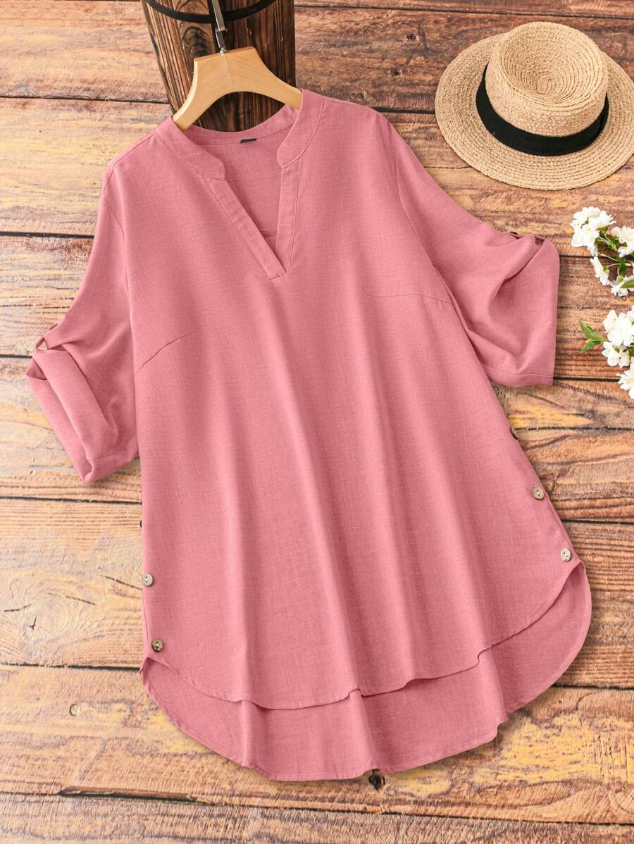 EMERY ROSE Plus Size Women's Solid Color Simple Daily Wear Shirt