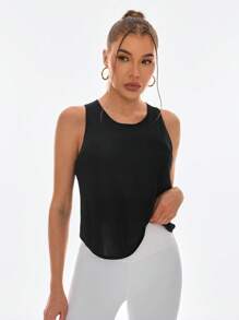 SHEIN Sport Studio Solid Raglan Sleeve Sports Tee Gym Top Fitted Shirtworkout Tank Top
