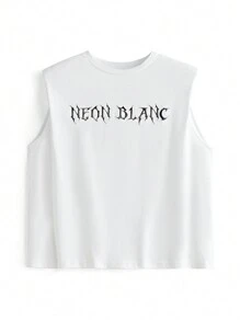 Manfinity VCAY 男士針織棉質高頻無袖街頭風寬鬆標準版背心，在春夏季節適合日常穿著 - 白色 - 查看 11