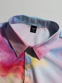 Men Tie Dye Short Sleeve Shirt Without Tee - Multicolor - View 4