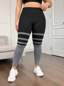 Easithlete Leggings de yoga de talla grande para mujer con cintura alta y rayas para uso diario - Negro - Ver 7