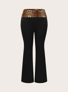 SHEIN EZwear Pantalones de estampado de leopardo de talla grande con pierna acampanada estrecha