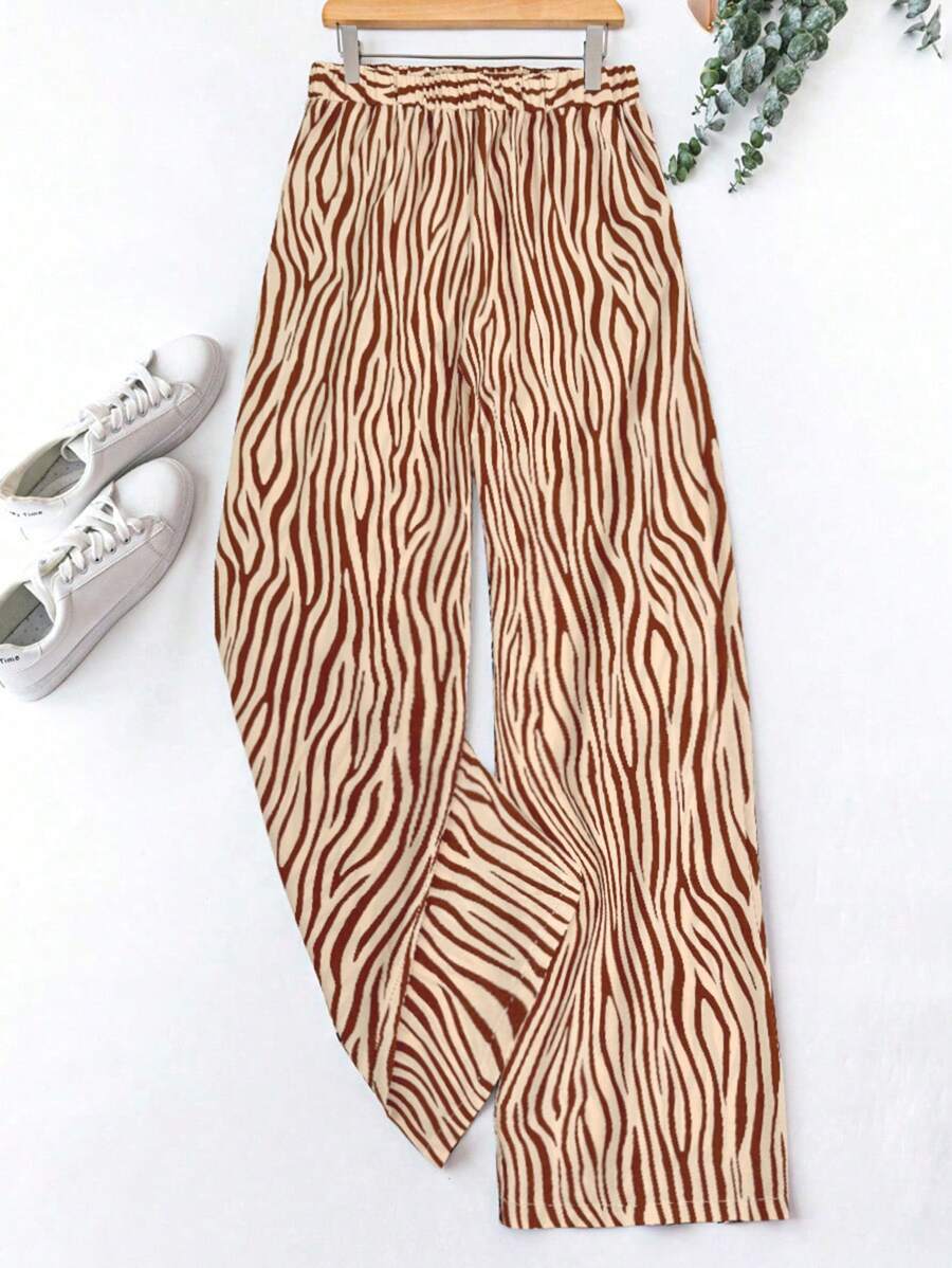 SHEIN LUNE 大尺碼女士隨機印花簡約日常褲 - 卡其色 - 查看 1