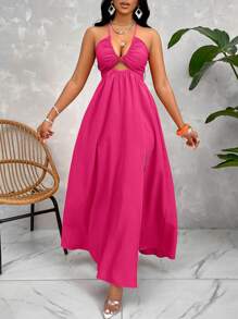 Zolique 交叉系带露背吊带秋千连衣裙 长款女士装 海滩长裙