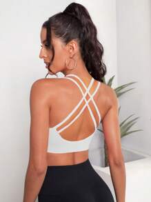 SHEIN Sport Studio Seamless High Elasticity Sports Bra With Back Cross Straps, Solid Color, Summer