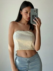 Firerie Áo ống có dây kéo mỏng có kết cấu thanh lịch dành cho nữ - Màu be - Xem 4